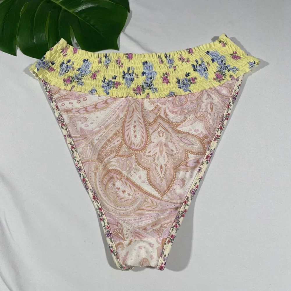 NWT River Island [ 10 US ] Mixed‎ Floral High Rise Bikini bottoms in Yellow
